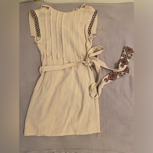Free People Embroidered Beige Wrap Mini Dress. Size S - Picture 6 of 10